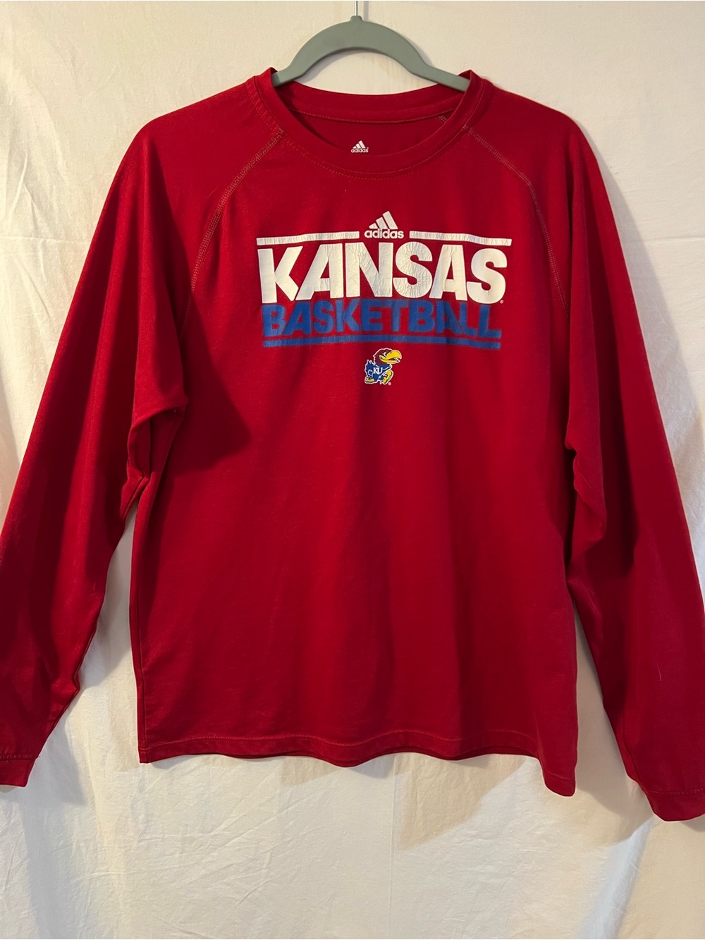 adidas Red Kansas Basketball Men’s Climalite Long Sleeve Tee